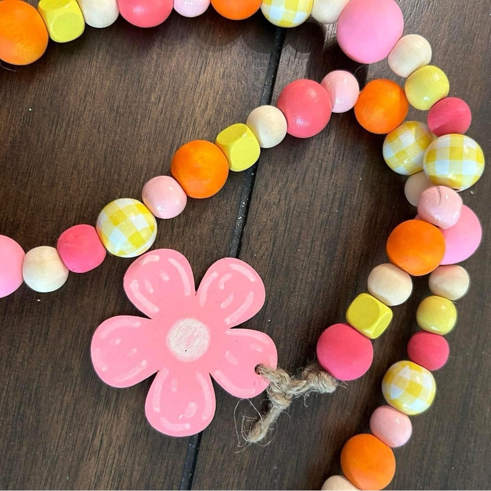 Colorful Beaded Garland with Pink Flower Accent